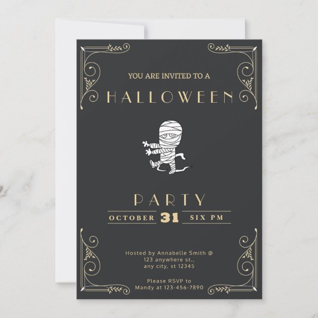 Invitation Chalkboard Black & Gold Running maman Halloween (Devant)