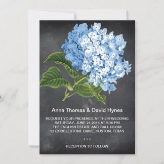 INVITATION CHALKBOARD BLUE HYDRANGEA MARIAGE PERSONNALISÉ