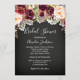 Invitation Chalkboard Bourgogne Floral Dentelle Fête des mari