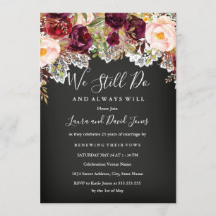 Invitation Chalkboard Bourgogne Floral Mariage Vow Renouvelle
