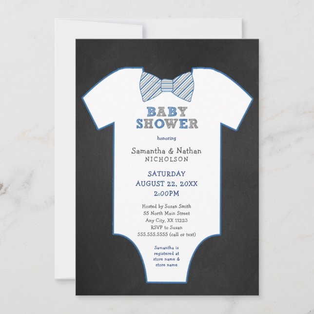 Invitation Chalkboard Bow Cravate Sous-shirt garçon Baby Spri (Devant)