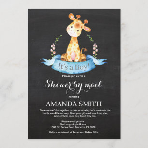 Invitation Chalkboard Boy Giraffe Baby shower par la poste
