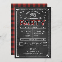 Chalkboard & Buffalo Plaid Christmas Party Invitat