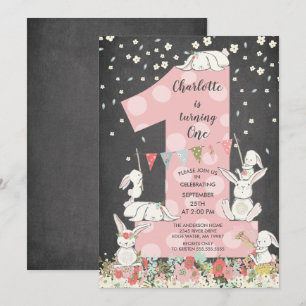 Invitation Chalkboard Bunny Big One Girls Anniversaire Invita