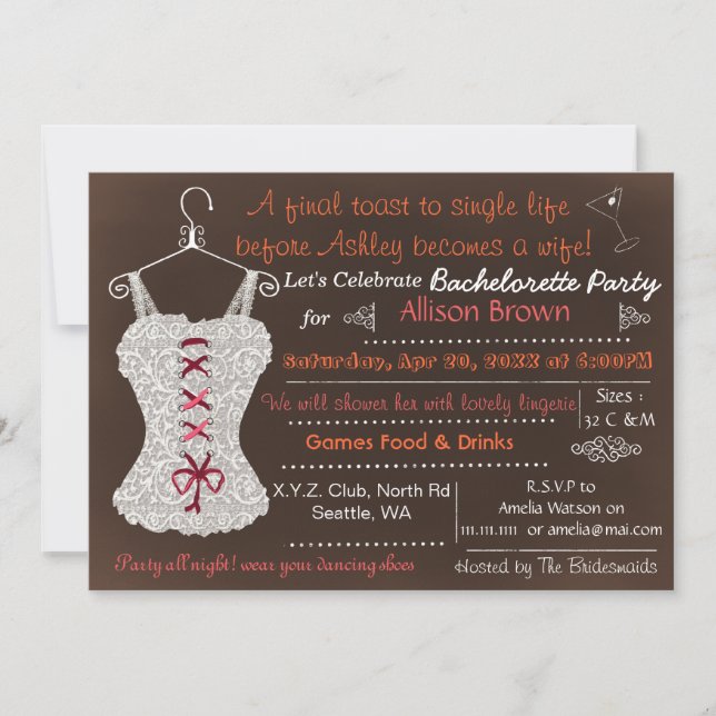 Invitation Chalkboard canneberge dentelle Lingerie Douche (Devant)
