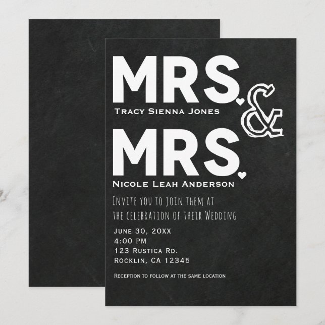 Invitation Chalkboard Chalk Mme. & Mme Mariage Fiançailles (Devant / Derrière)