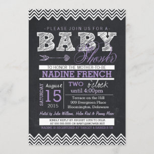 Invitation Chalkboard Chevron Baby shower Invitation, Fille