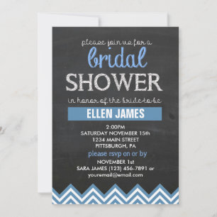 Invitation Chalkboard Chevron Fête de l'mariée Blue
