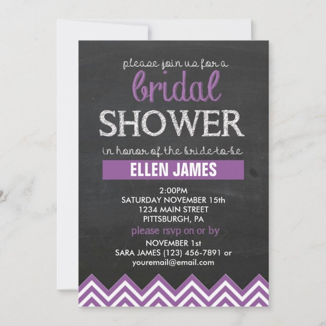 Invitation Chalkboard Chevron Fête de l'mariée violet (Devant)