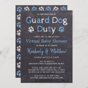 Invitation Chalkboard Chien Blue Boy Baby shower virtuel