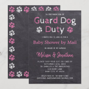 Invitation Chalkboard Chien rose Fille Baby shower par courri