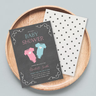 Invitation Chalkboard Coeurs jumeaux Baby shower garçon et fi
