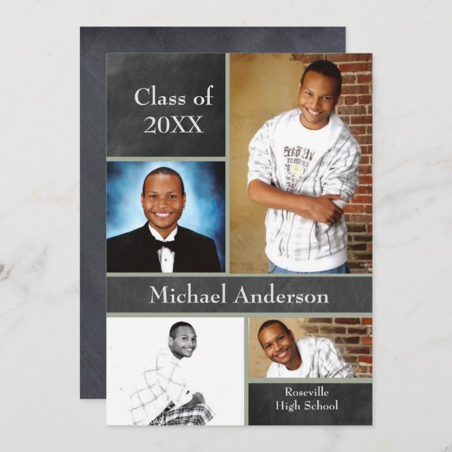 Invitation Chalkboard Collage Basketball - Grad Announcement (Devant / Derrière)