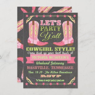 Invitation Chalkboard Cowgirl Bachelorette Week-end Getaway