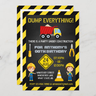 Invitation Chalkboard de construction photo d'anniversaire de