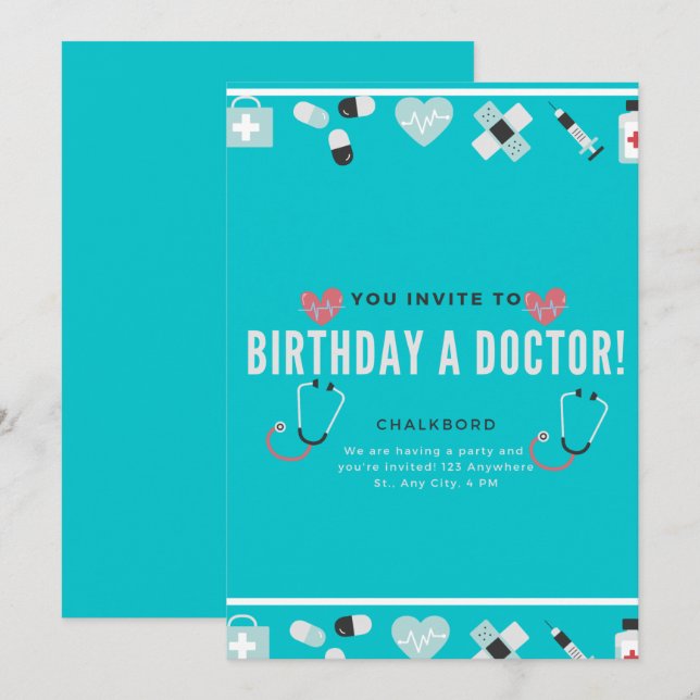 Invitation Chalkboard Doc est en Docteur Anniversaire (Devant / Derrière)