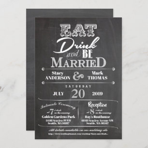 Invitation Chalkboard Eat Drink and Be Married Wedding Invita