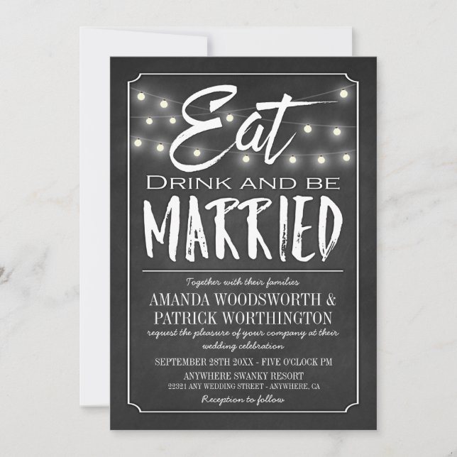 Invitation Chalkboard Eat Drink & Be Married Wedding Invite (Devant)
