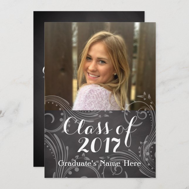 Invitation Chalkboard Elegant Class of 2016 Photo Graduation (Devant / Derrière)