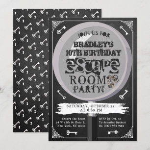 Invitation Chalkboard Escape Room Party Tout âge Anniversaire