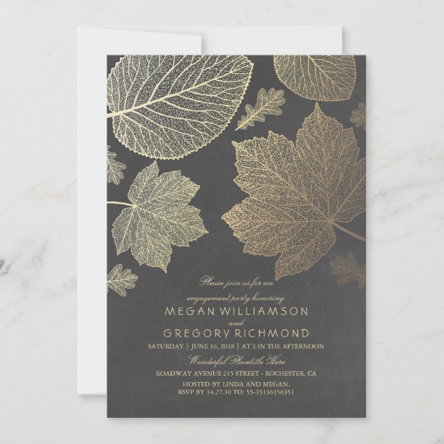 Invitation Chalkboard et Feuilles d'or Automne (Devant)