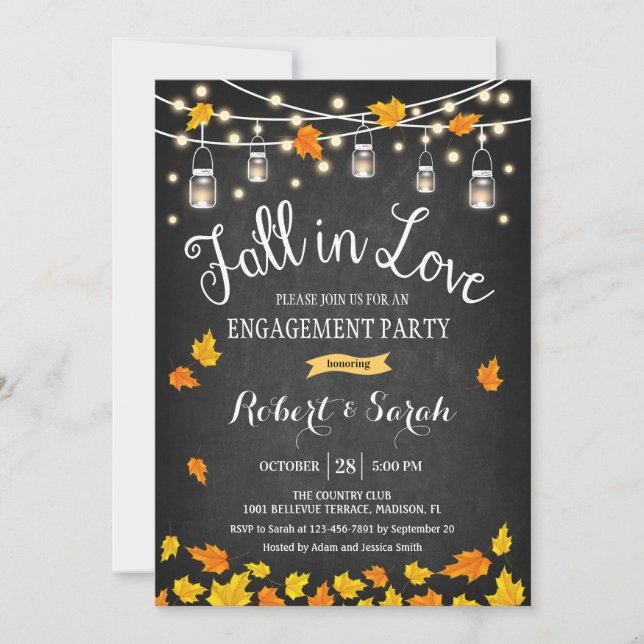 Invitation Chalkboard Fall In Love Engagement Party (Devant)