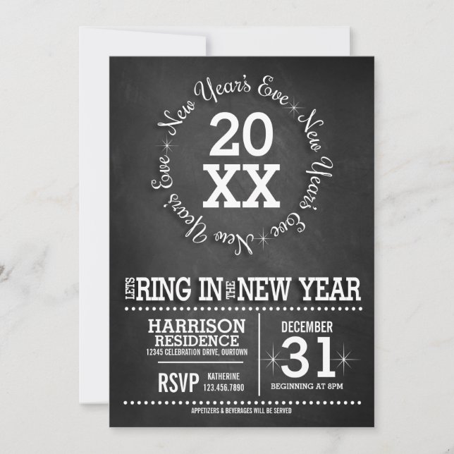 Invitation Chalkboard fête de la Saint-Sylvestre (Devant)