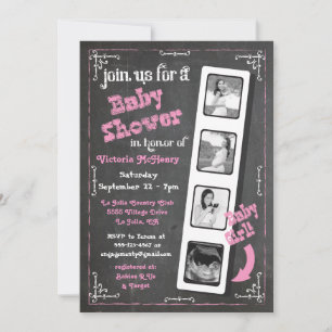 Invitation Chalkboard Film Strip Ultrasound Baby Girl Douche