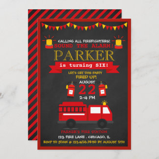 Invitation Chalkboard Fire Fighter Anniversaire