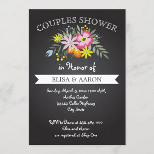 Invitation Chalkboard fleurs roses mariages couples douche