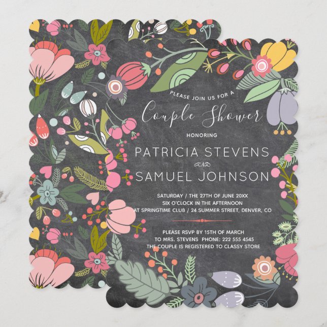 Invitation Chalkboard fleurs sauvages pré-fleur douche (Devant / Derrière)