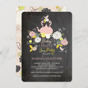 Invitation Chalkboard Floral Blooms & Birds Baby shower Party