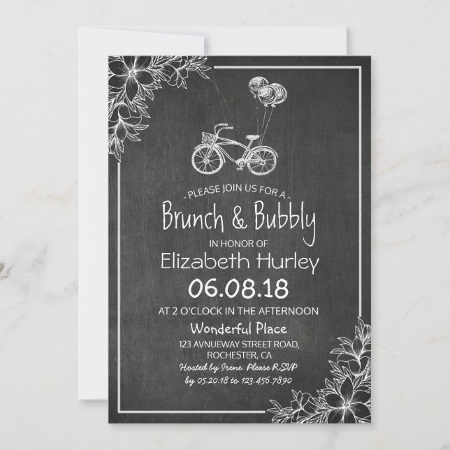 Invitation Chalkboard Floral Brunch et Fête des mariées Bubbl (Devant)