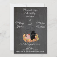 Chalkboard floral drôle mignon chat couple mariage