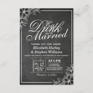 Invitation Chalkboard Floral EAT Boire être marié Mariage