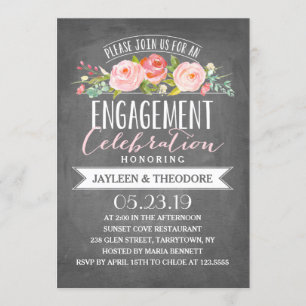 Invitation Chalkboard Floral Fiançailles Fêtes de fiançaill