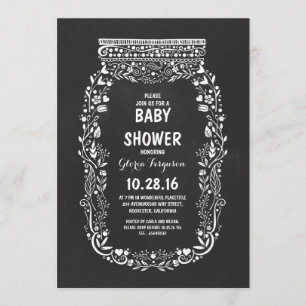 Invitation chalkboard floral mason bocal baby shower rustique