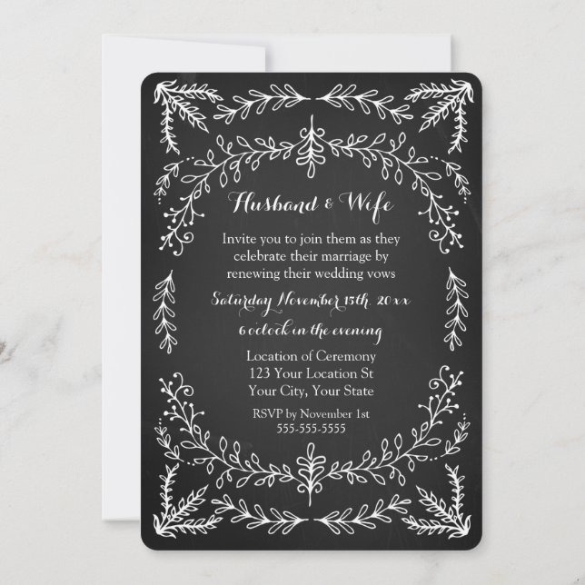 Invitation Chalkboard Floral Vintage Vow Renouvellement Invit (Dos)