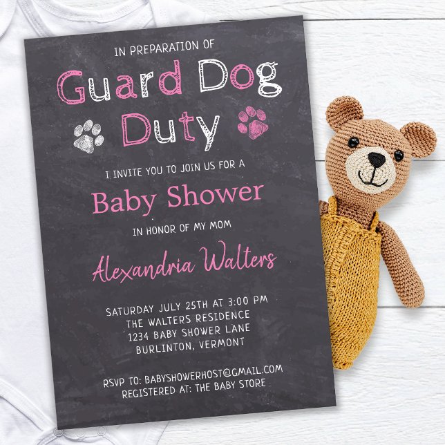 Invitation Chalkboard Garde Chien Duty Rose Girl Baby shower (Créateur téléchargé)