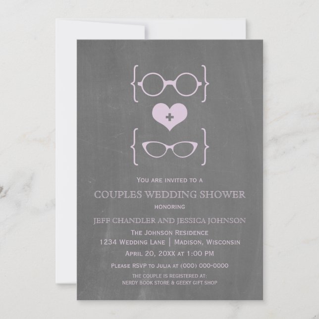 Invitation Chalkboard Geeky Lunettes Couples Douche Invitatio (Devant)