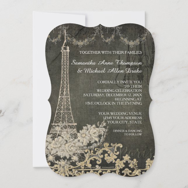 Invitation Chalkboard Glam Vintage Paris Mariage parisien (Dos)