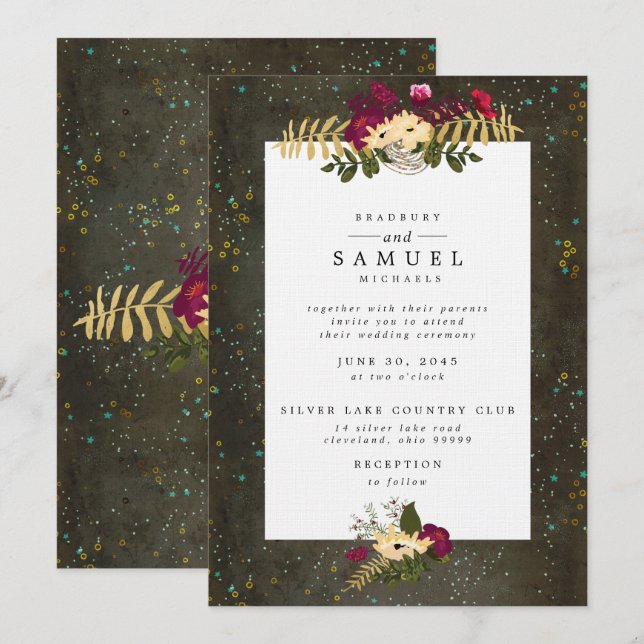 Invitation Chalkboard Gold Argent Stars Mariage Constellation (Devant / Derrière)