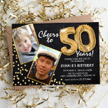 Invitation Chalkboard Gold Balloons 2 Photo 50e anniversaire<br><div class="desc">Célébrez le jalon de l'entrée dans le magnifique les années 50 avec ces uniques "Chalkboard Gold Balloons 50th Birthday Invitations". Enrichis d'un arrière - plan rustique en damier et d'éclatants faux éclats de parties scintillant dorée, ces invitations dégagent un charme vintage et une élégance moderne. Téléchargez une photo de l'étoile...</div>