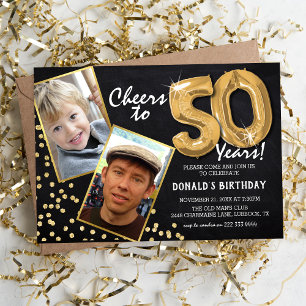 Invitation Chalkboard Gold Balloons 2 Photo 50e anniversaire