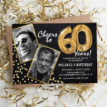 Invitation Chalkboard Gold Balloons 2 Photo 60e anniversaire<br><div class="desc">Célébrez le jalon de l'entrée dans les magnifiques années 60 avec ces uniques "Chalkboard Gold Balloons 60th Birthday Invitations". Enrichis d'un arrière - plan rustique en damier et d'éclatants faux éclats de parties scintillant dorée, ces invitations dégagent un charme vintage et une élégance moderne. Téléchargez une photo de l'étoile d'anniversaire...</div>