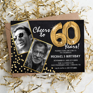 Invitation Chalkboard Gold Balloons 2 Photo 60e anniversaire