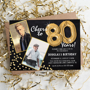Invitation Chalkboard Gold Balloons 2 Photo 80e anniversaire