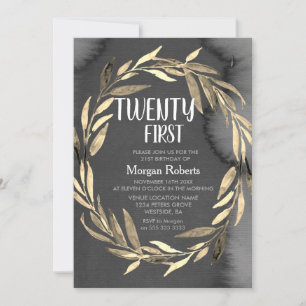 Invitation Chalkboard Gold Leaf Wreath 21e fête d'anniversair