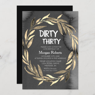 Invitation Chalkboard Gold Leaf Wreath 30th Birthday Party