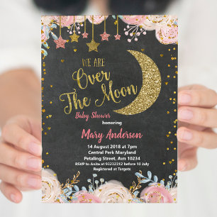 Invitation Chalkboard Gold Moon Baby shower pour fille